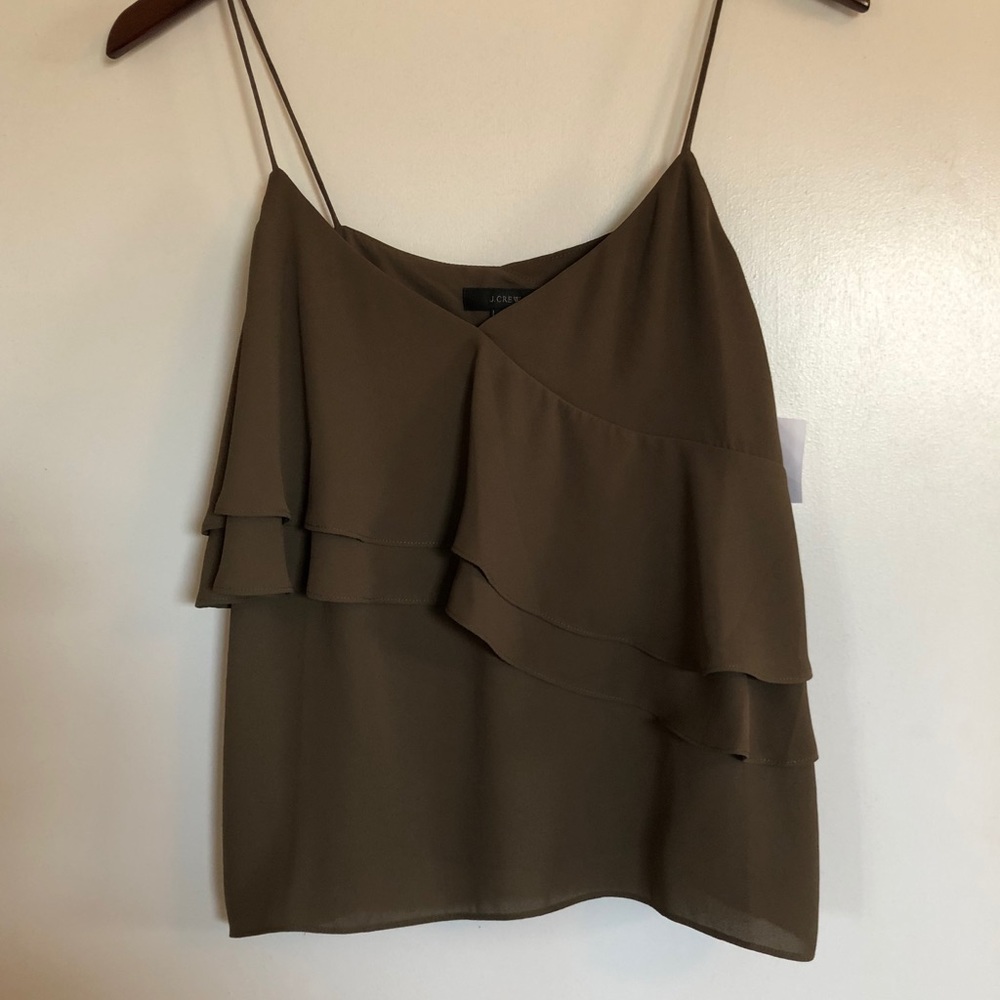 JCrew Olive Green Spaghetti Strap Tiered Tank Top